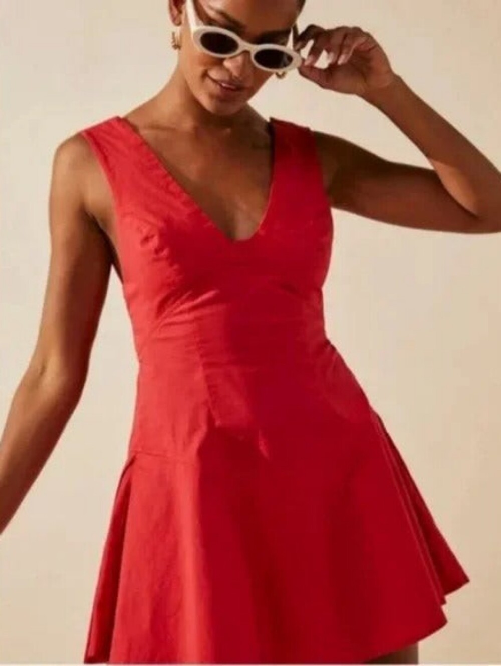 FREE PEOPLE Free-est Eye-catching Mini Dress Red Cotton Blend XS FP